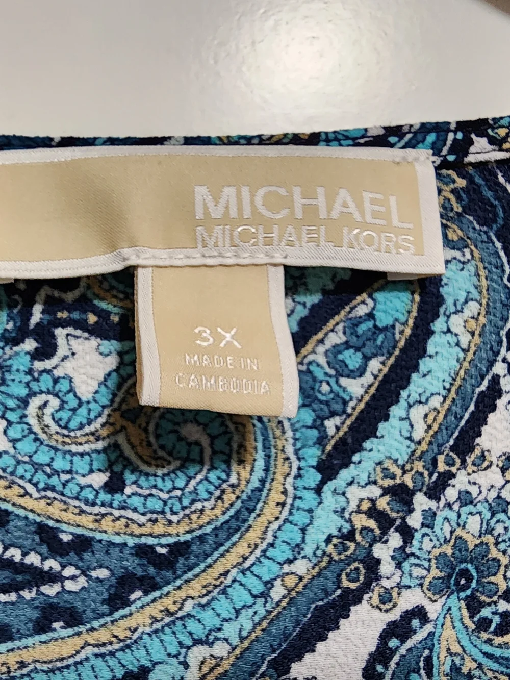 Michael Kors Blue Paisley Faux-Wrap Dress Size 3X